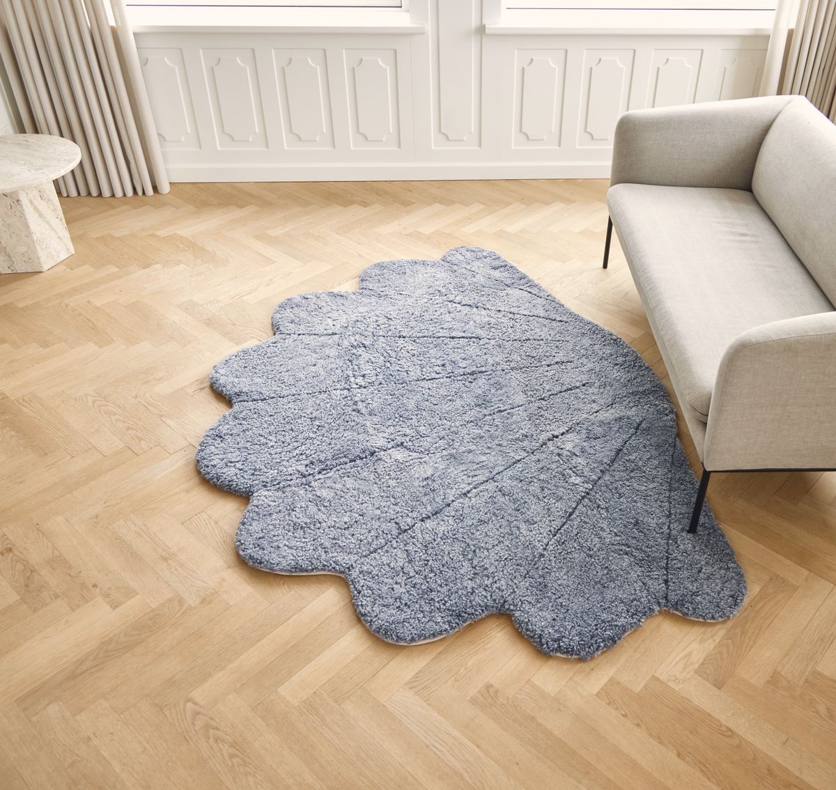 Shell Lammfell Designerteppich | Kurzhaar | Neuseeland | 210x150 cm Hellgrau