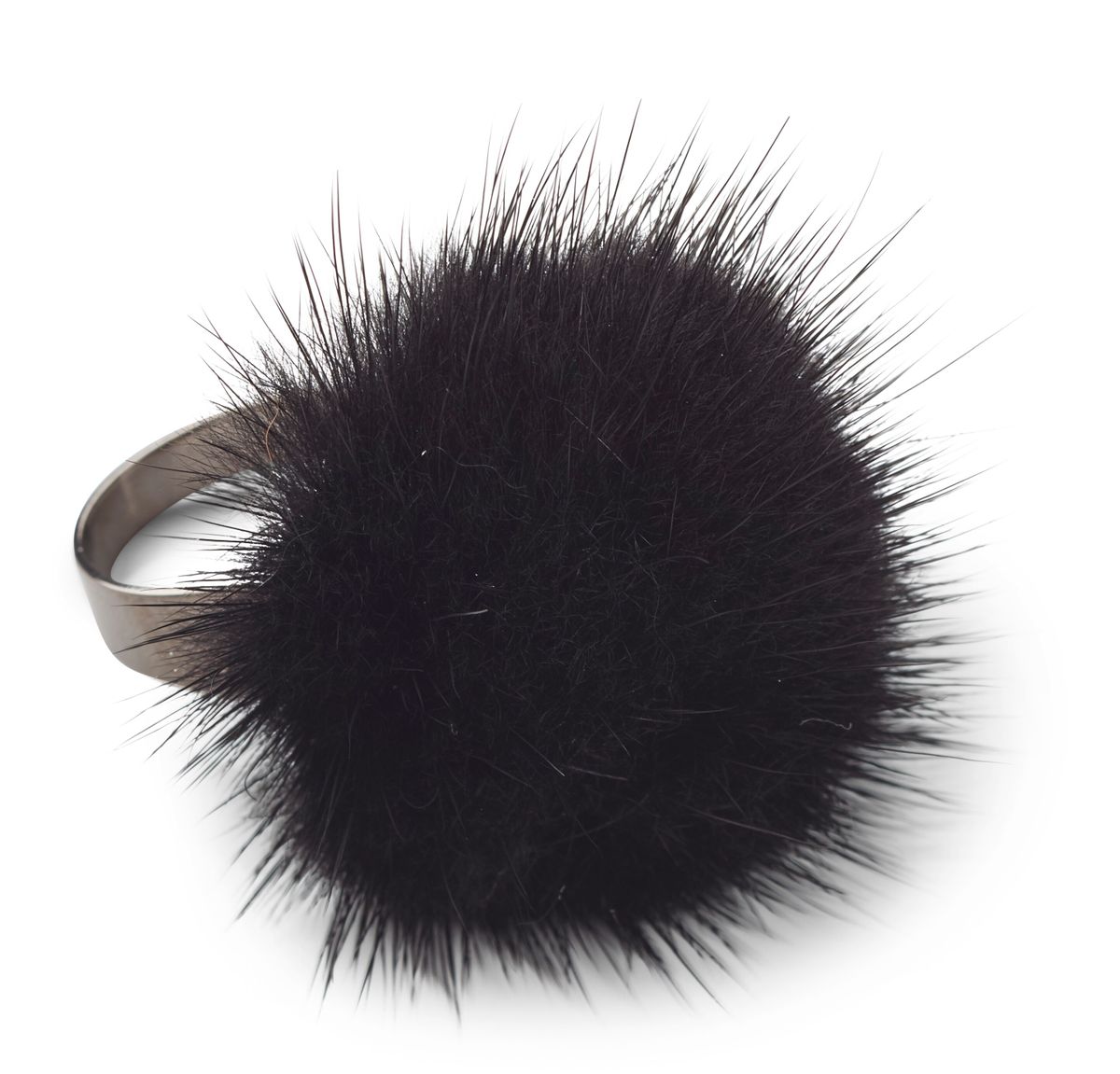 Pompon Ring | Nerz Schwarz