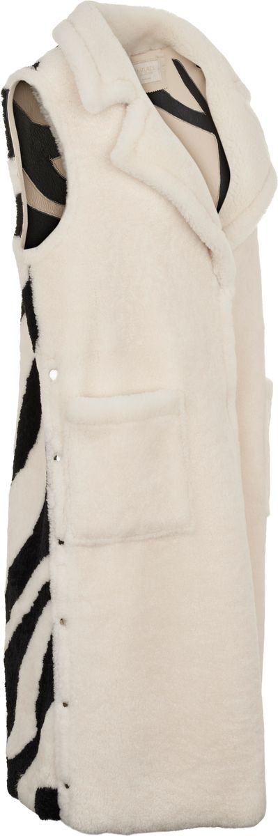 Raelynn Weste | Shearling Zebramuster: Schwarz/Leinen