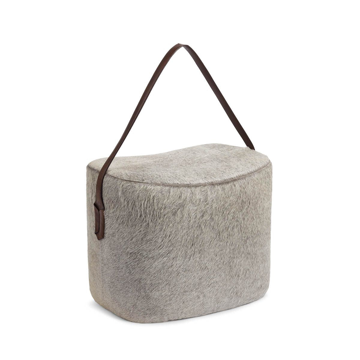 Pouf mit Griff | Kalbsleder | 45x35x38 cm